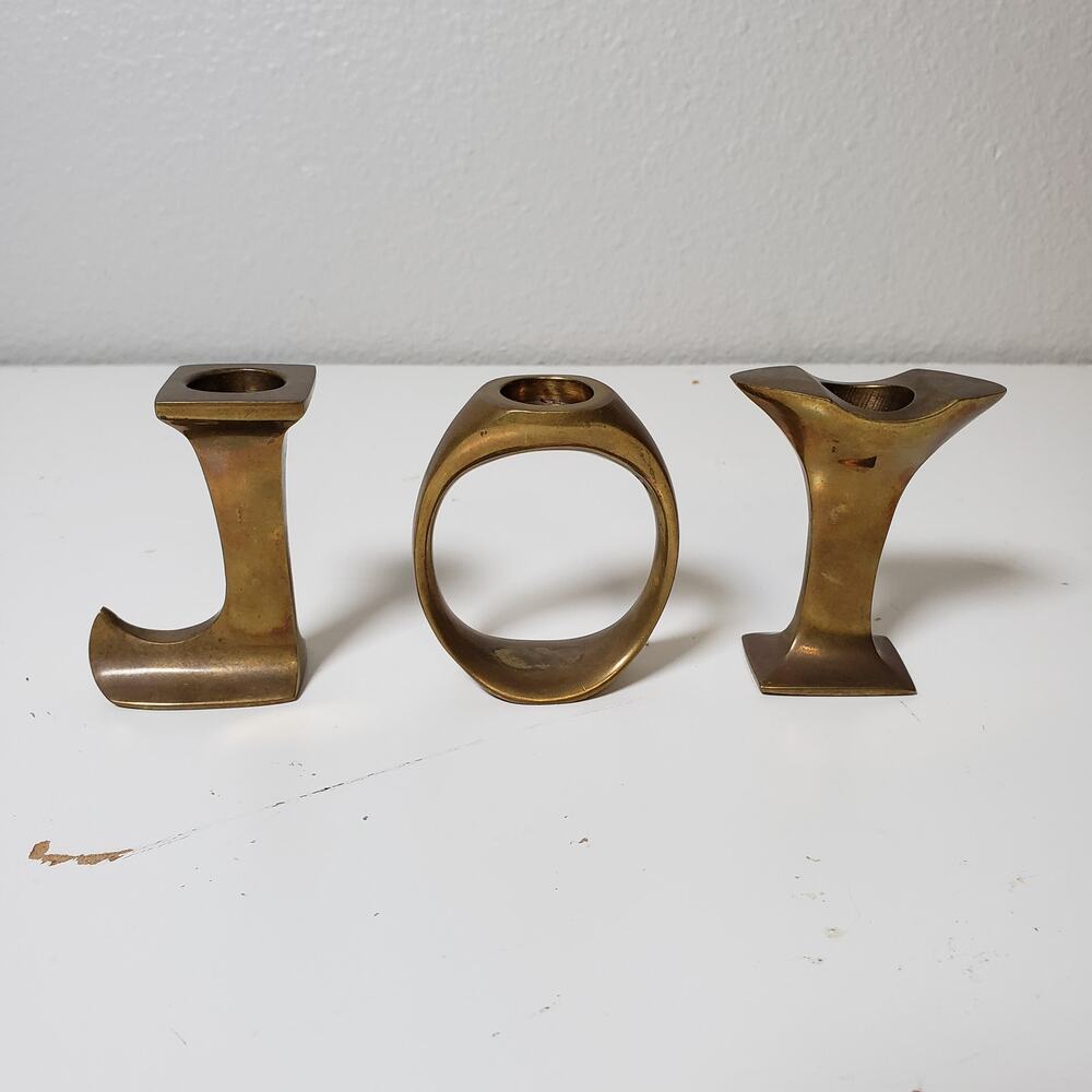 Vintage‎ Joy Spell Out Brass Votive Candle Holders Christmas Rustic Traditional
